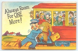 Postkarte Immer Platz für einen mehr! Sehr voller Straßenbahnwagen Schaffner - Bild 1 von 2