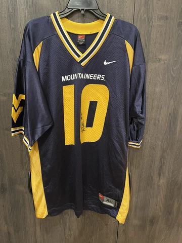 WEST VIRGINIA MOUNTAINEERS SEWN FOOTBALL JERSEY XL #10 Steve Slaton XL Autograph Cover