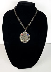 Vintage 1960s Medieval-Style Equestrian Round Amulet Necklace 17.5" - Picture 1 of 7