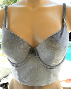 Victorias Secret bra 34DDD body by victoria bustier velvet bling top silver - Picture 1 of 3