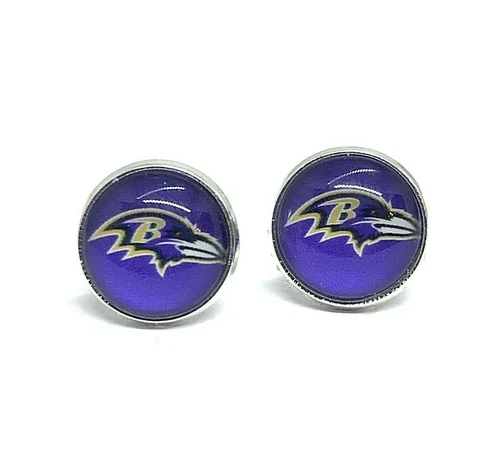 Football Baltimore Ravens Earrings Stud Earrings 12mm Stainless Steel Cover