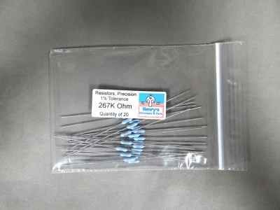 Resistors, Metal Film, 1/4 watt, 1%, axial lead, 267K Ohm (267,000) - QTY of 20 - Image 1 of 2