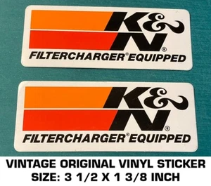 K&N FILTERCHARGER EQUIPPED - VINTAGE ORIGINAL DECAL STICKER - PERFORMANCE-(PAIR) - Picture 1 of 2