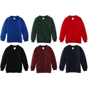 Plain School Uniform Kids Children Girls Boys Soft Fleece Sweat Jumper Pullover - Picture 1 of 7