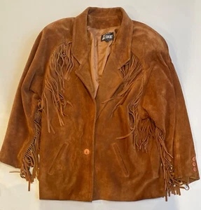 Vintage COMINT Brown Suede Fringe Jacket Blazer Sz L Argentina FABULOUS - Picture 1 of 7