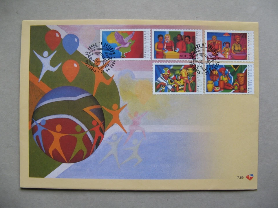 SOUTH AFRICA, large cover FDC 2004, 10 Y. democracy, elections blindness pigeon - Image 1 of 1