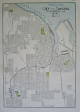 WA 1895 TACOMA WASHINGTON City Map Historic 19th Century 1800s Black White Blue
