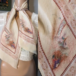 Vintage 70s Long Skinny Plisse Japanese Print Head Neck Scarf 50" - Picture 1 of 6