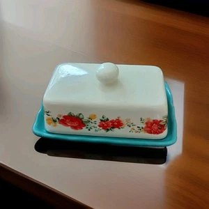 The Pioneer Woman Floral Teal Ruffled Base Butter Dish - Picture 1 of 2
