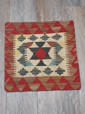 Funda Cojín Turca Geométrica Anatolia, Kilim Tejido Plano Hecha a Mano 1.7x1.7 Pies Foto 1 de 4