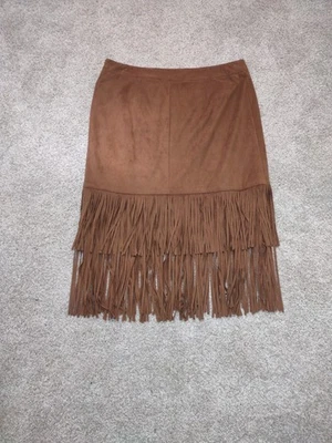 MICHAEL KORS light brown faux suede leather fringed cowgirl western skirt. sz 8  - Image 1 of 4