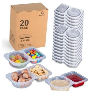20 Sets Condiment Container with Lid, Disposable Double Compartment Plastic - Picture 1 of 7