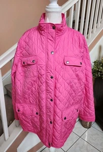 TALBOTS Pink Quilted Hip Length Multi Pocket Zip & Snap Front Jacket Sz 2X - Picture 1 of 15