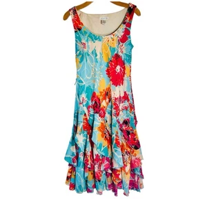 Amanda Lane Gr. 6 Rüschen Lagenlook Maxikleid ärmellos Blumen Urlaub bunt blau - Bild 1 von 12