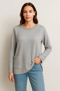 NEU Eileen Fisher Relaxed Sweatshirt Thermo Tunika grau 100% Bio Baumwolle XS - Bild 1 von 23