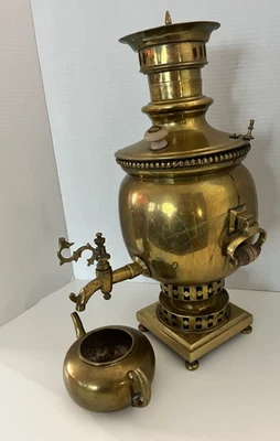 Samovar de latón ruso del siglo XIX con marca del fabricante 17" de alto x 8" de diámetro" Foto 1 de 4