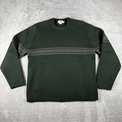 Vintage J Crew Sweater Mens Medium Green Wool Crewneck Stripe Knit 90s - Image 1 of 4