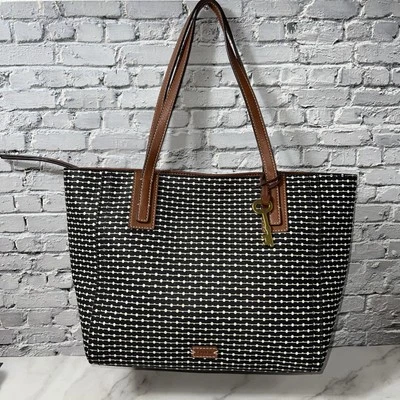 Bolso de Mano Fossil Rachel Grande TZ Top Cremallera Negro Blanco Rayas/Puntos ✅ Excelente Foto 1 de 4