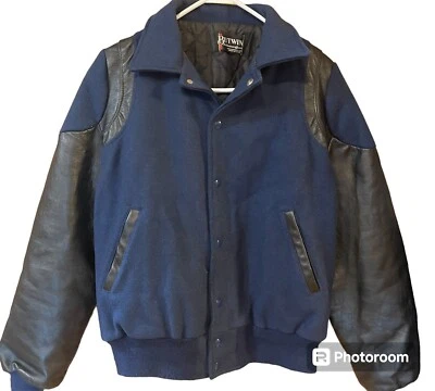 1950s Vintage Wool Leather Jacket Butwin USA Sz MEDIUM? See Meas Blue Black - Image 1 of 4