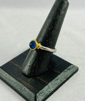 Anillo Joseph Esposito Cable Oro 14KT Electroplaca Dos Tonos Azul Vidrio Cabina Talla 7.5 Foto 1 de 4