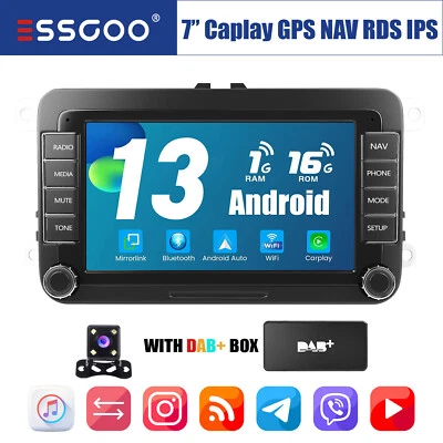7" Autoradio DAB+ Carplay Android 13 GPS NAVI Cam Per VW GOLF 5 6 Touran Polo 6R - Immagine 1 di 4