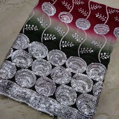 Écharpe indienne exotique dupatta paillettes perles broderie main Georgette v... - Photo 1/4