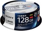 Sony BD-R 128GB Blu-ray 25 Discs single recording 15 hours 2-4x in spindle case