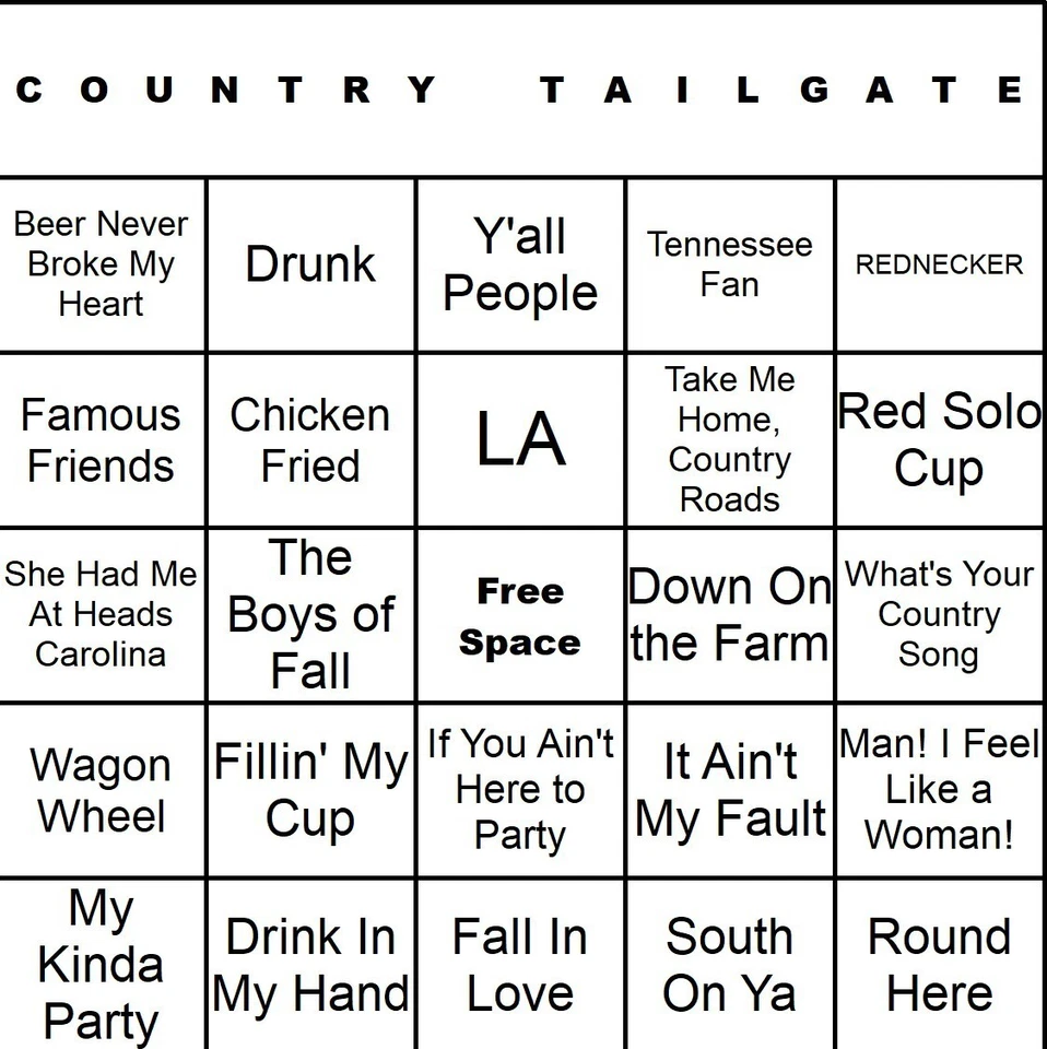 100 tarjetas de bingo de música Country Tailgate impresas y laminadas con listas de reproducción Foto 1 de 1