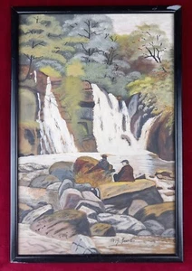 H. J. LEURS (1890-1956) Cuadro Antiguo Vintage Paisaje Cascada Bosque - Imagen 1 de 14