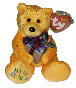 Juguete de peluche Ty Beanie Baby FELIZ CUMPLEAÑOS Oso naranja regalo 7" MWMTs - Imagen 1 de 8