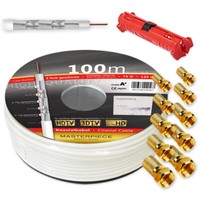 100m SAT Koaxialkabel 135dB Voll reines KUPFER Antennenkabel 5-fach Abisolierer