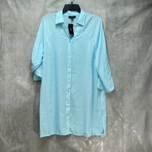 Túnica ALFANI Azul Larga Pestaña Enrollable Cuello en V Abotonada Top Talla M - Imagen 1 de 7