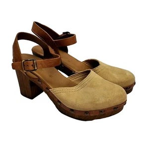 Y2K Style Platform Clog Heels Tan Suede/ Leather Eric Michael Women's 9.5/ 41 EU - Picture 1 of 7