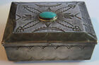 LARGE VINTAGE NAVAJO INDIAN SILVER & TURQUOISE STAMPED THUNDERBIRDS BOX