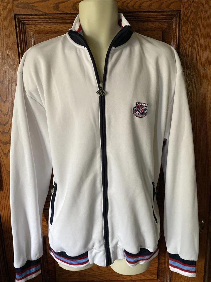 Abrigo CHAQUETA VINTAGE ENYCE Y2K Retro Hip-Hop Blanco Cremallera Completa Logo Pista, Para Hombre L Foto 1 de 4