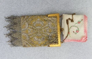 Bolso monedero francés vintage de malla metálica esmaltada antigua solapa oro plata Francia - Imagen 1 de 5