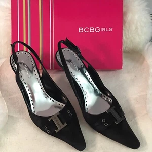 BCBGirls Women's Black Kid Suede Slingback Heels Style: PL-Kerries SZ 6.5 M - Picture 1 of 6