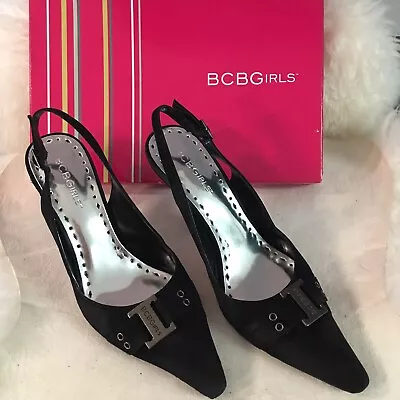 BCBGirls Women's Black Kid Suede Slingback Heels Style: PL-Kerries SZ 6.5 M - Image 1 of 4