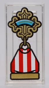 Lego Trans Clear Tile 1 x 2 Groove Red and White Ribbon Gold Cross Medal - Picture 1 of 1