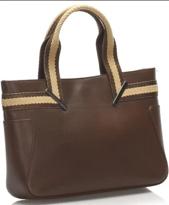 "Bolso de Mano GUCCI Sherry Line Web Marrón Negocios Cuero Vintage Italia 13""x 9"" Usado en Excelente Condición" Foto 1 de 4