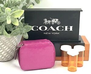 COACH Triple Pill Box Signature Hot Pink Patent Leather Travel Case