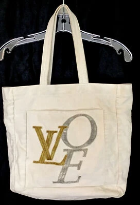Louis Vuitton Tote Purse Oat Denim Cotton Beaded LOVE Pocket Double Handle Large - Image 1 of 4