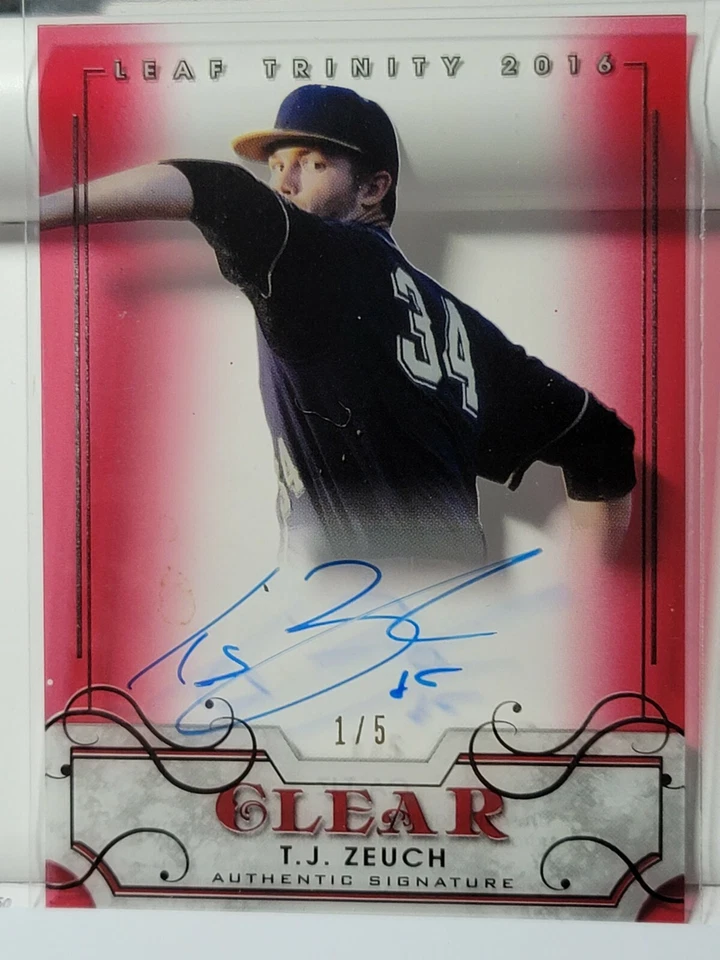 2016 Leaf Trinity Clear Auto RED #1/5!!! TJ Zeuch #CA-TJZ - Image 1 of 2