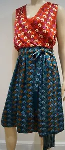 Vestido TORY BURCH Rojo y Azul Verde DARYA Plisado Sin Mangas Cinturón Reino Unido 12 Nuevo con Etiquetas - Imagen 1 de 12