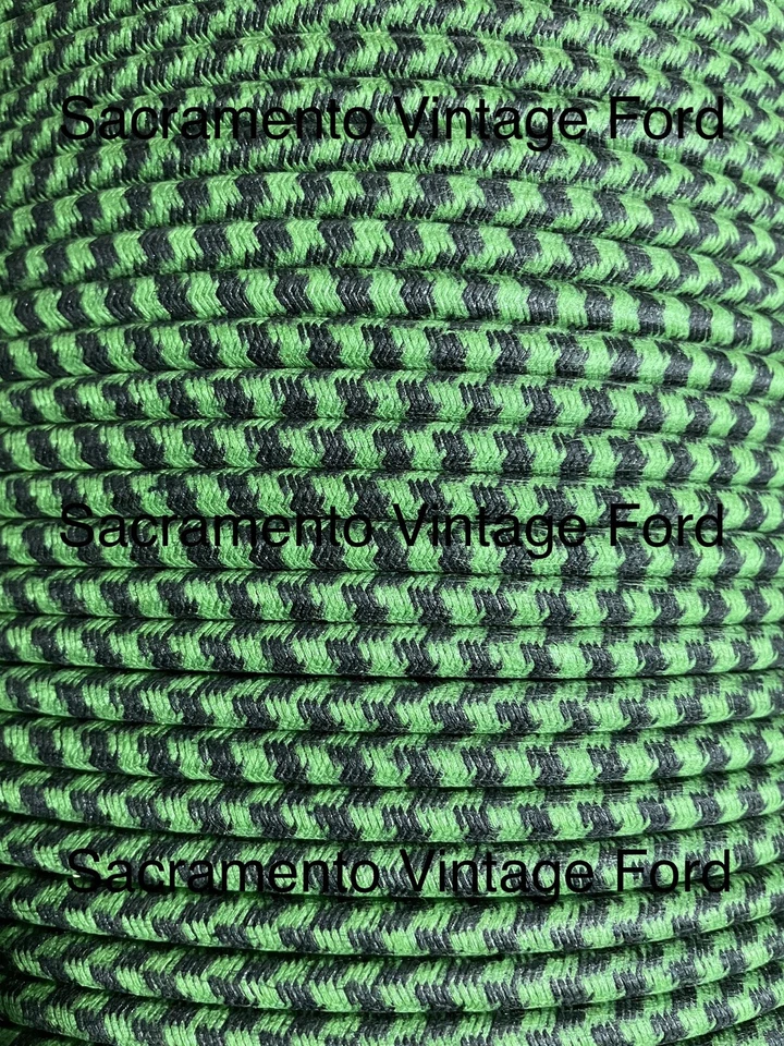 7MM Spark Plug Ignition Wire Copper Core Cloth Covered Green Black Hot Rod 8FT - Image 1 of 1