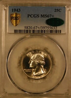 1943 Washington Quarter Certified PCGS MS67+ Lustrous CAC Silver PQ - Image 1 of 4