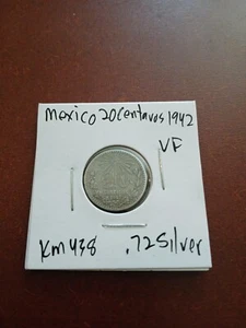 1942 Mexico Silver 20 Centavos Cap & Rays KM 438 - Picture 1 of 6