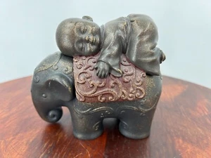 Baby Monk Buddha Sleeping on Elephant Sculpture & Trinket Box -- 5 inches long - Picture 1 of 9