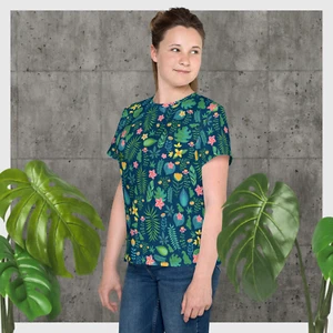 Leafs Flowers Youth crew neck t-shirt - Picture 1 of 29