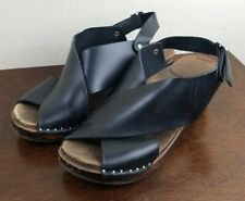 Troentorp Leather Swedish Chunky Strap Slip On Clogs Sandals Black Sz 36 / 6 6.5